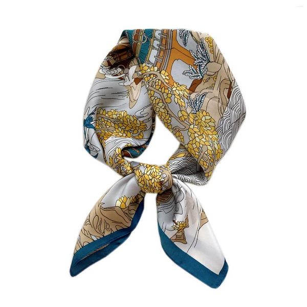 Foulards filles carré soie comme foulard de tête design de luxe femme mode cou sentiment pour l'emballage des cheveux 70 70 cm