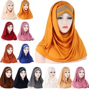 Sjaals glitter amira moslimvrouwen lange sjaal trek op klaar slijtage instant cap headwar wrap hijab tulband arabme femme chemo sjaal 230301