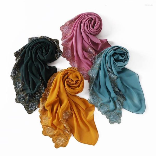 Foulards paillettes miroitant musulman Hijabs mode solide bulle en mousseline de soie écharpe de haute qualité châle en gros W311