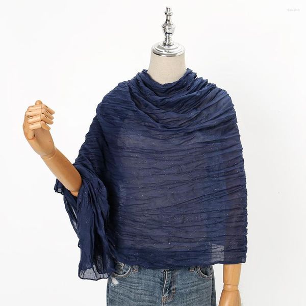 Foulards or plis écharpe pour femmes couleur unie femme musulmane Hijabs plissé coton Pashmina châle femme dinde Foulard plage étoles 2023
