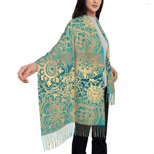 Sjaals gouden mandala -sjaal met kwast retro Boheemse print warme sjaalomwikkel vrouwen op maat gewikkeld winter luxe 2024 bufanda