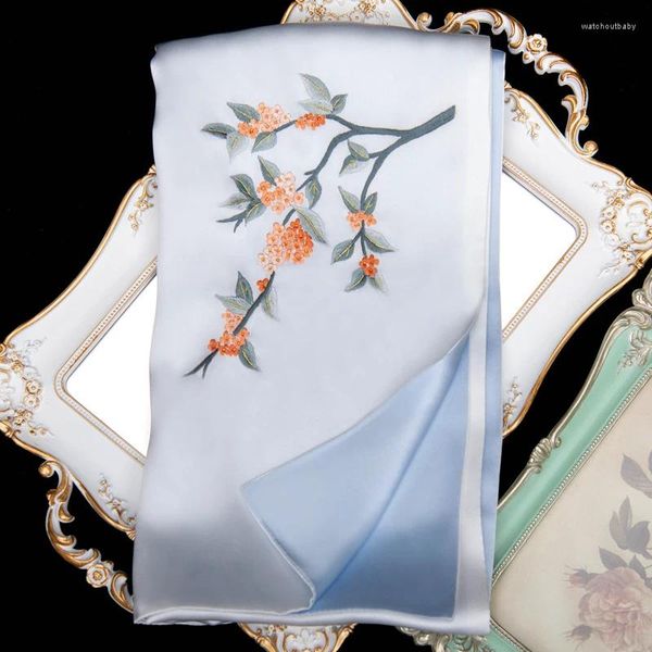 Foulards d'automne doré foulard en soie broderie à la main mûrier su cadeau