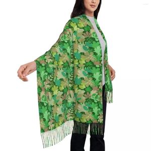 Bufandas hojas verdes bufanda cabezal de bosque de hoja de mujer con borla larga otoño manteo casual envoltura al aire libre Foulard personalizado