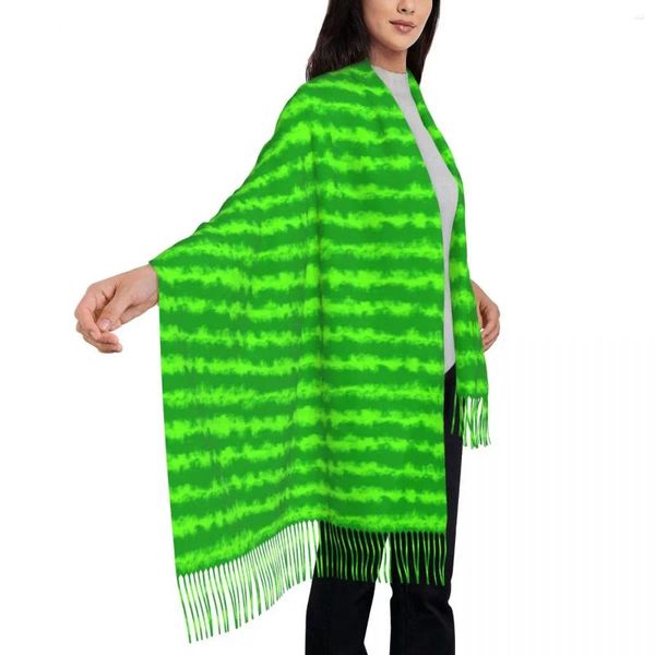 Bufandas bufanda de rayas verdes estampado de sandía mantenga una envoltura de chal caliente con envolturas para mujeres de borla Bufanda de bricolaje personalizado