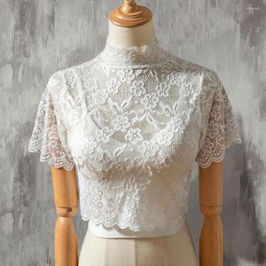 Écharpes à moitié col haut manche courte Fake See-Through Color Crochet Flower Match Lace Botting Top Clothing Accessoires