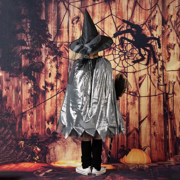 Bufandas Halloween Girls Cloak Witch Sweeper Hat Tres piezas Juego de rol Rendimiento Traje Niños