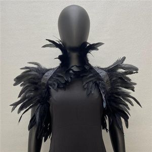 Sjaals Halloween Vrouwen Cosplay Zwarte Natuurlijke Veer Boleros Sjaal Voor Luxe Schouder Wraps Sexy Punk Gothic 230921