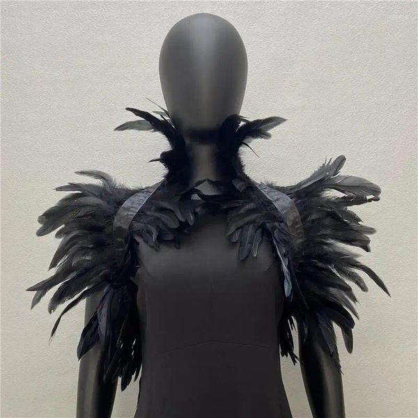 Foulards Halloween Femmes Cosplay Plume Naturelle Shrugs Châle Cape De Luxe Épaule Poncho Wraps Sexy Punk Gothique Victorien Écharpe