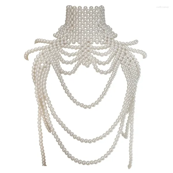 Foulards perles à la main, chaîne de corps, collier à pompons élégants, bijoux