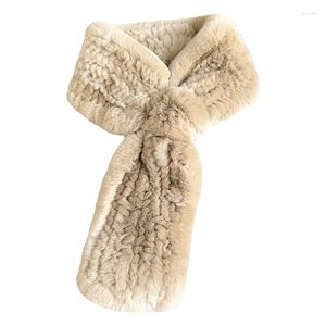 Foulards tricotés à la main véritable écharpe en fourrure de Rex femmes hiver chaud dame doux moelleux foulard naturel