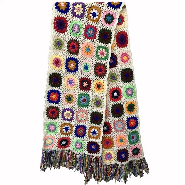 Écharpes faites à la main au Crochet écharpes femmes gland écharpe enveloppes 200*27 cm grande fleur foulards automne hiver à la main cadeau de noël foulards 231214