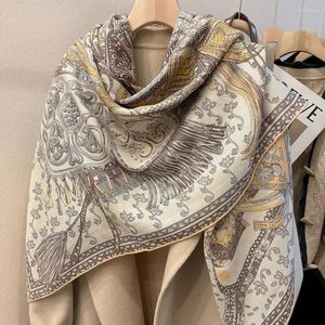 Foulards faits à la main 135cm plus femmes écharpe grand châle enveloppes chaud soie laine foulard carré foulard femme hijab bandana