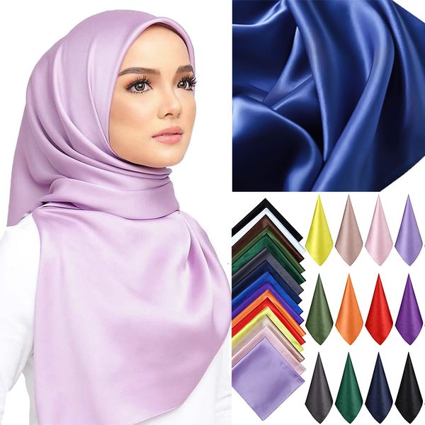 Foulards Haute qualité 9090cm carré foulard de soie femme châles unis et enveloppement bureau dame cheveux cou foulard inde musulman foulard paréo 230823