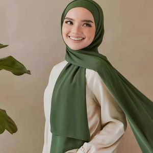 Sjaals Hoge Kwaliteit Custom Mode Luxe Effen Kleur Premium diamant crêpe chiffon Geplooide Hijab Sjaal Vrouwen Effen Chiffon Sjaal