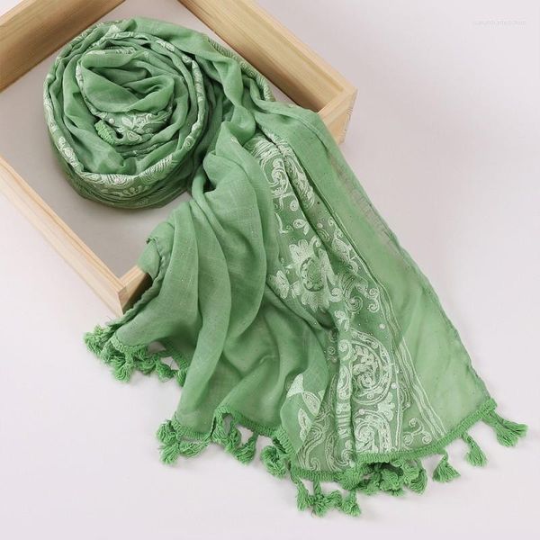 Foulards de haute qualité dames brodé gland Turban longue écharpe femmes musulmanes foulard châles élégant malaisien femme chapeaux