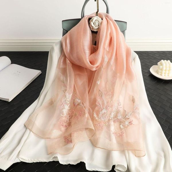 Foulards haute qualité soie laine écharpe femmes Long châle femme Hijab Wrap broderie été plage couvertures Bandana Pashmina