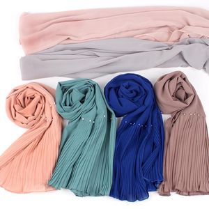 Sjaals hoge kwaliteit single color parel chiffon stiksel gerimpelde hoofddoek etnische stijl hijab sjaals