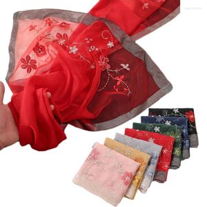 Foulards de haute qualité femmes broderie musulmane Hijab tête Wrap Turban longs châles arabes dames plage étoles florales bandeau