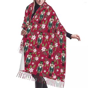 Sjaals Vakantie Wonder Poinsettia En Notenkrakers Op Rode Wensen Patroon Sjaal Wrap Voor Vrouwen Lange Winter Warme Kwastje Sjaal