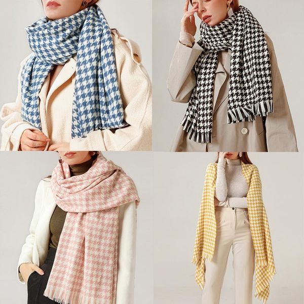 Écharpes pied de poule Vintage doux écharpe femmes hiver Casal noir blanc Plaid Imitation Colling chaud châle épaississement col