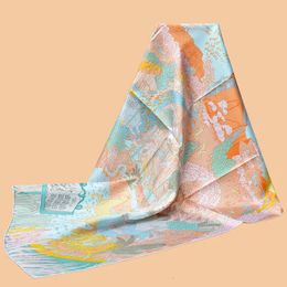 Sjaals HuaJun 2 Store||Lichte kleur "Le Carnaval des Animaux" 90 zijden vierkante sjaal met twill spuitverf en met de hand genaaide randen 230927