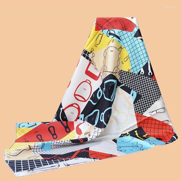 Foulards HuaJun 2 Store||Foulard carré polyvalent en soie 