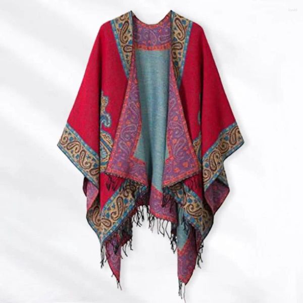 Foulards Imitation Cachemire Cape Vintage Imprimer Gland Ourlet Irrégulier Cape Poncho Géométrique Contraste Couleur Automne