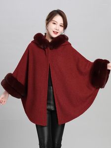 IMITACIÓN DE BANLAS Cashmere Mujeres bufanda de piel de invierno Cardigan Poncho Poncho Femme Capa gruesa para Mujer Pashmina Shawl Christmas