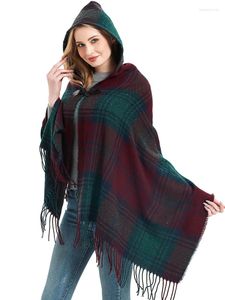 Sjaals Imitatie Kasjmier Vrouwen Sjaal Winter Plaid Omzoomd Hooded Poncho Warme Vrouwelijke Dikke Wrap Deken Capa Para Mujer Pashmina Sjaals