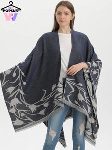 Écharpes en femmes Capes Mode Imitation Cachemire Glands Double Split Tulipe Motif Assorti Lady Châle Écharpe De Luxe Cardigans 231007