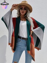 Bufandas en suéter de mujer elegante Casual sólido suelto a cuadros sobre tamaño Patchwork cárdigan de punto Oficina señora abrigo largo para mujer suéteres 231007