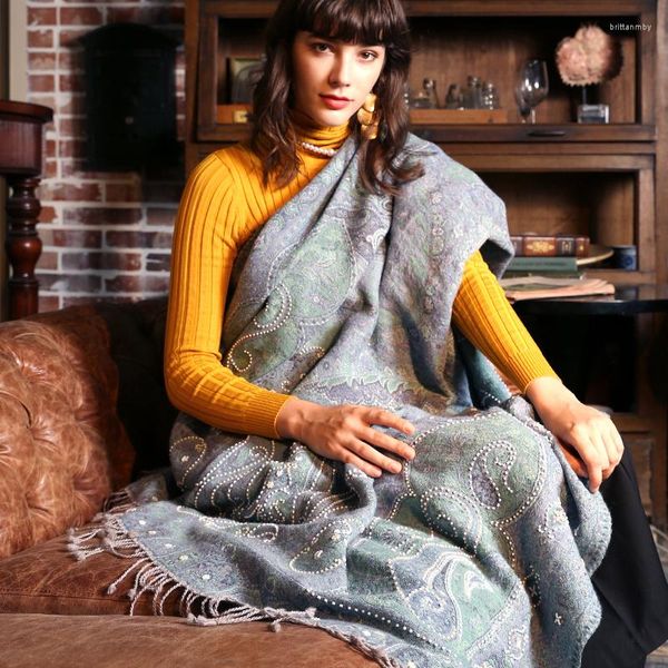 Foulards inde népal importé grande écharpe carrée perle couverture automne printemps hiver femmes épaissi chaud laine cape châle 150 cm