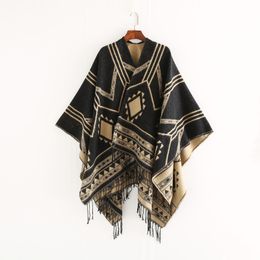 Sjaals Indiase Nepalese stijl geometrische kwast split vrouwen sjaal warme airconditioning kamer Lady mantel Poncho Capes zwart kaki 230922