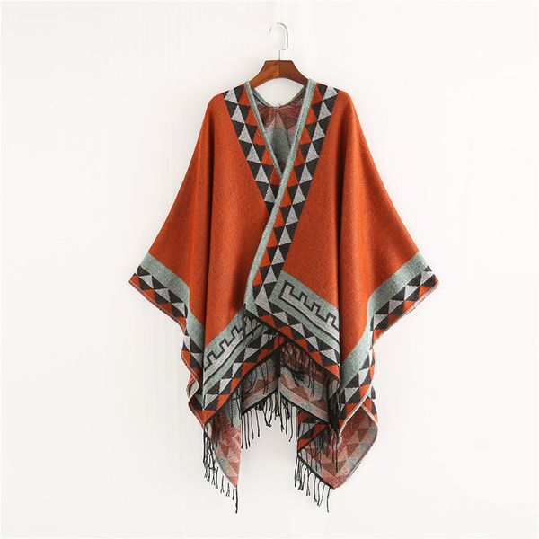 Foulards Style indien mode géométrique gland Pashmina Poncho et Capes manteau femmes écharpes automne hiver chaud châle Cachemire foulards 230823