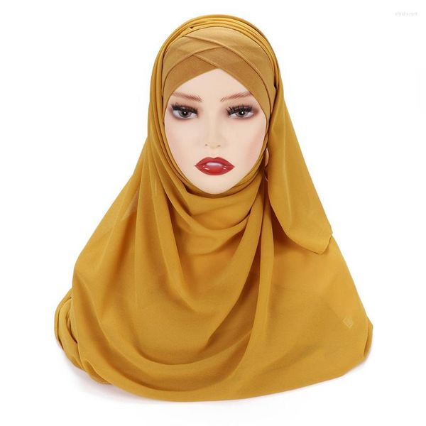 Foulards Hijabs instantanés en mousseline de soie Hijab écharpe avec casquettes en jersey croisé Bonnet Design de marque musulman