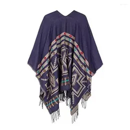 Sjaals Onregelmatige sjaal Koud weer sjaal Vintage print Kwastje zoom Dames Cape Poncho Geometrisch contrastkleur imitatie