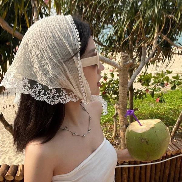 Craquins Jodimitty Summer Lace Triangle Headscarf Femme Coo-coréen Square Scarf Band ACCESSOIRE