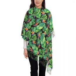 Écharpes jungle tropical feuille écharpe dame bird imprimé couches avec tassel hiver rétro châle enveloppe chaude conception douce bufanda mujer