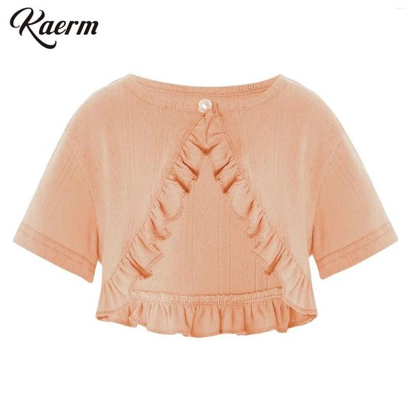 Cradiage kaerm kaerm petit bébé fille coton cardigan pull de châle en tricot couverture up à manches courtes bouton-bouton à volant hauban boléro robe