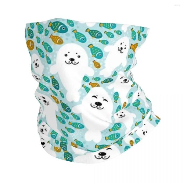 Foulards Kawaii mignon phoque et poisson dans l'eau Bandana cou guêtre imprimé masque écharpe cagoule randonnée pêche pour hommes femmes adultes