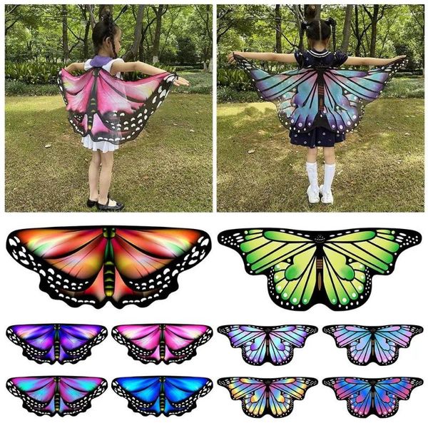 Bufandas Niños Alas de mariposa Capa Asimétrica Hada Correas de hombro Colorido Accesorios de rendimiento Vestido de disfraces Festival Decoraciones de bricolaje