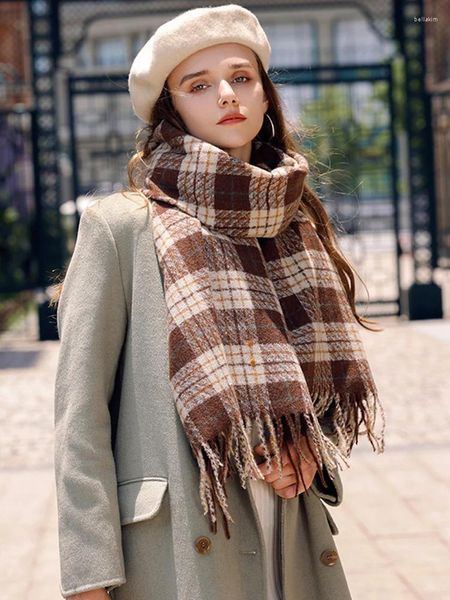 Foulards tricotés Foulard Hiver Femmes Dames Hommes Preppy Plaid Chaud Pashmina Mujer Femelle Mâle Foulard Bufanda Wrap Châle