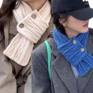 Bufandas Botones coreanos Bufanda de punto para mujeres Niñas Otoño Invierno Suave Cruz Patchwork Colores Lady Warm Neck Protection