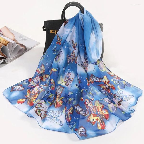 Foulards Coréen Femelle Bulle Papillon Imprimer Longue Mince En Mousseline De Soie Écharpe 155x48cm Été Serviette De Plage Protection Solaire Châle De Femme B71