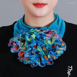 Bufandas Coreano Floral Gasa Cuello Guardia Falso Collar Cobertura Bufanda Verano Mujeres Seda Proteger Cervical Elástico Babero Headneck P51