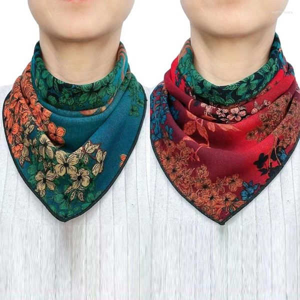 Bufandas Coreano Floral Impresión Botón Babero Proteger Cervical Spine Triángulo Headkerchief Verano Mujer Cuello falso Cuello Guardia Bufanda de seda