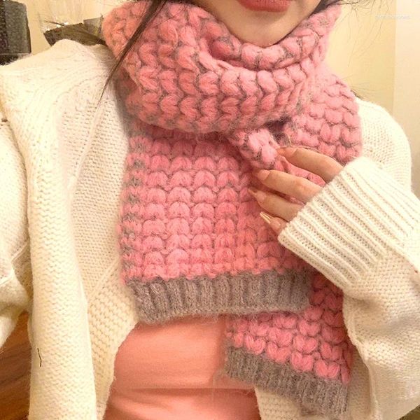 Écharpes coréennes imitation cachemire écharpe amoureux crochet tricoté laine douce fausse fourrure coeur bandana hiver épaissir chaud châle enveloppes