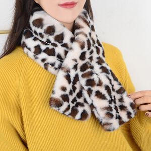 Foulards coréen imprimé léopard en peluche écharpe hiver fausse fourrure épaissir chaud faux col motif zèbre croix cou garde Snood N37