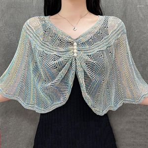 Foulards coréen soie creux perle crème solaire châle femme été climatisation Protection du cou pull tricot cape femme Cape R72