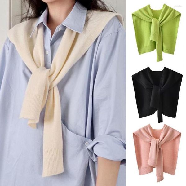 Bufandas coreanas de Color sólido protector de cuello bufanda de punto para mujer chal cálido invierno blusa de lana hombros cuello falso capa bufanda anudada